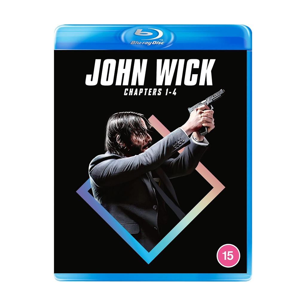 John Wick 1-4 Blu-ray Box Set Cover – Official artwork featuring Keanu Reeves as John Wick. High-Action Fight Scene – John Wick in an intense combat sequence. Car Chase Stunt Scene – High-speed action from the franchise. Exclusive Bonus Content Image – Behind-the-scenes footage with Keanu Reeves. Gunfight Scene from John Wick 4 – An epic showdown from the latest film.