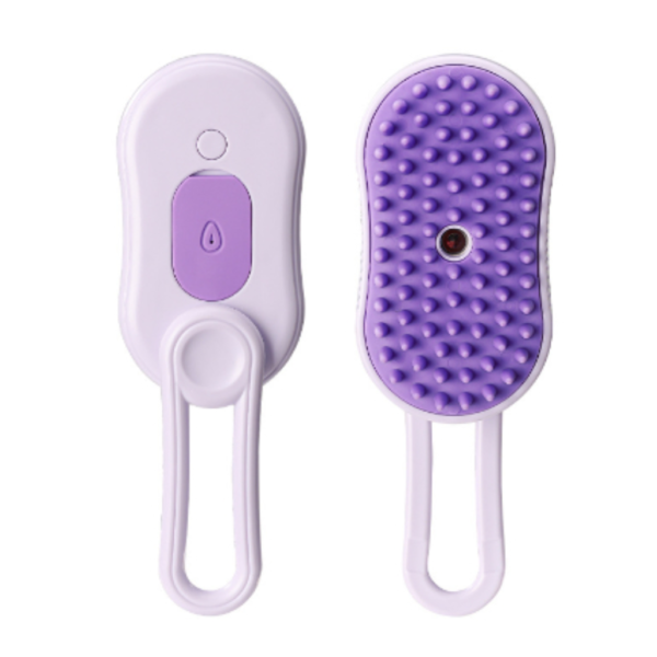 cat steam brush, pet grooming brush, steam dog brush, 3-in-1 pet brush, electric pet grooming tool, best cat brush UK, steam spray pet brush, pet hair removal brush, dog grooming brush, anti-static pet comb, tangle-free cat brush, soft bristle dog brush, shedding brush for pets, long-haired cat brush, pet fur detangler