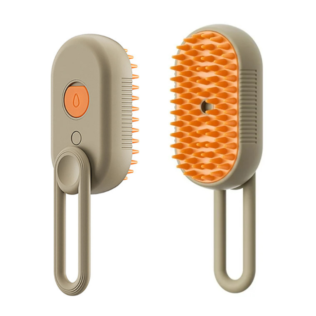 cat steam brush, pet grooming brush, steam dog brush, 3-in-1 pet brush, electric pet grooming tool, best cat brush UK, steam spray pet brush, pet hair removal brush, dog grooming brush, anti-static pet comb, tangle-free cat brush, soft bristle dog brush, shedding brush for pets, long-haired cat brush, pet fur detangler